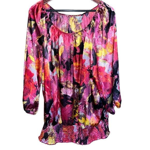 CJ Banks abstract print multicolored blouse with watercolor design size 2X - Picture 3 of 11